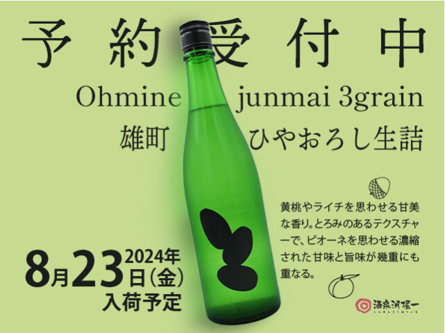 2024年8/23（金）入荷予定　Ohmine junmai 3grain 　雄町　ひやおろし生詰