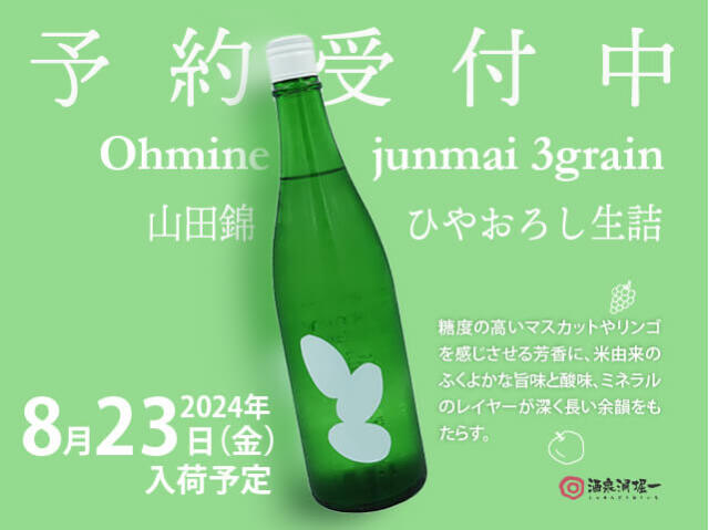 2024年8/23（金）入荷予定　Ohmine junmai 3grain 　山田錦　ひやおろし生詰