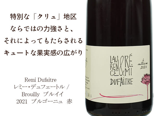 Remi Dufaitre　レミー・デュフェートル / Brouilly　ブルイイ　2021　750ml　【自然派　フランス　ブルゴーニュ　赤】（テキスト付）